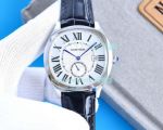 Swiss Grade Replica Cartier Calibre De Diver White Dial Silver Bezel Black Leather Watch 